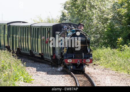 Petit train à vapeur sur le Romney, Hythe et Dymchurch Railway, Kent, Angleterre Banque D'Images