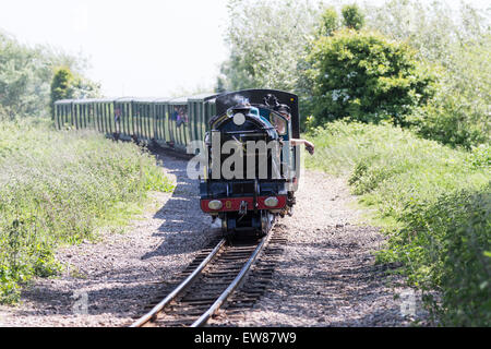 Petit train à vapeur sur le Romney, Hythe et Dymchurch Railway, Kent, Angleterre Banque D'Images