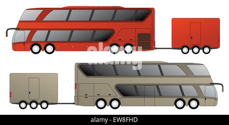 Double decker bus touristique conception avec remorque attelée side view Banque D'Images