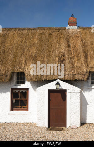 L'Irlande, Co Wexford, Kilmore Quay, thatched cottage idyllique porche porte et fenêtre Banque D'Images