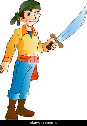 Jeune Pirate borgne avec une épée, vector illustration Illustration de Vecteur
