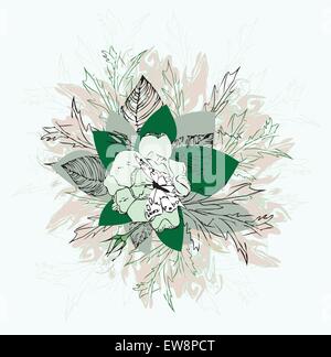 Fleur Vintage rétro élégant décoré de l'élément dessiné résumé floral design, gris et vert Fleurs et feuilles vert clair Illustration de Vecteur