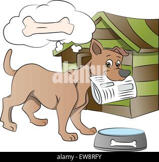 Chien tenant un journal, la pensée d'une récompense de l'Os, vector illustration Illustration de Vecteur