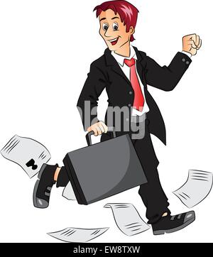 Vector illustration of happy businessman holding briefcase et célébrer les succès. Illustration de Vecteur