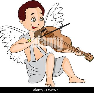 Vector illustration of cute fairy Garçon jouant du violon. Illustration de Vecteur