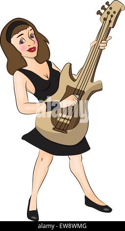 Vector illustration of happy young woman playing guitar. Illustration de Vecteur