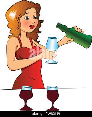 Vector illustration of a woman pouring wine en verre. Illustration de Vecteur