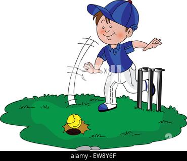 Vector illustration d'un garçon à jouer au cricket. Illustration de Vecteur