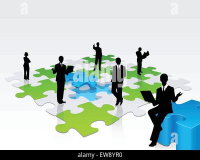 Une illustration 3D d'une équipe professionnelle de résoudre un puzzle, une métaphore d'une équipe qui s'occupe des problèmes d'entreprises Illustration de Vecteur