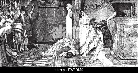 Caligula et Claude, peinture par Alma-Tadema (voir p 367). - Dimensions J. Lavee, vintage engraved illustration. Magasin pittoresque Illustration de Vecteur