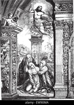 Fresques de l'église de San Domenico à Sienne, par Razzi (cavalier Sodoma). Dessin de J. Lavee, vintage engraved illustration. M Illustration de Vecteur