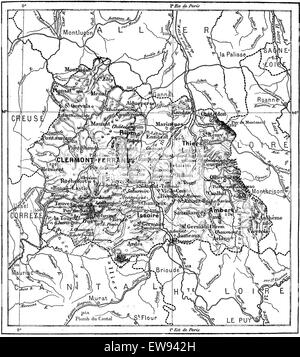 Département de Puy-de-Dôme, France, vintage engraved illustration. Dictionnaire des mots et des choses - Larive et Fleury - 1895. Illustration de Vecteur