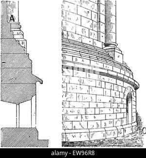 L'Est de l'Abside de la cathédrale de Spire, la vue de profil (gauche) et vue en perspective (à droite), au cours du 12e siècle, vintage engraved Illustration de Vecteur