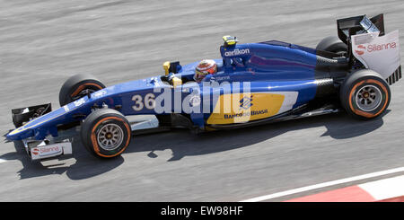 Une photographie de 2015 de la formule 1 pilotée par Raffaele Marciello lors de la session Malaisie FP1. L'image capture le mouvement à grande vitesse de la voiture sur la piste, mettant en valeur l'habileté de Marciello pendant la course. Banque D'Images