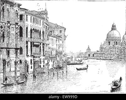 Vue sur le Grand Canal, Venise, vintage engraved illustration. Dictionnaire des mots et des choses - Larive et Fleury - 1895. Illustration de Vecteur