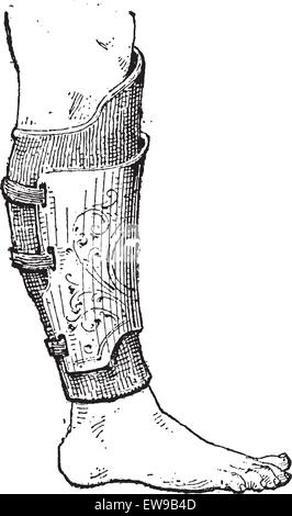 Patin (Armor) sur les droits de la jambe, vintage engraved illustration. Dictionnaire des mots et des choses - Larive et Fleury - 1895. Illustration de Vecteur