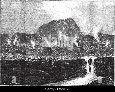 El Jorullo, cône de cendres d'un volcan, vintage engraved illustration. Dictionnaire des mots et des choses - Larive et Fleury - 1895. Illustration de Vecteur