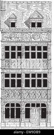 Chambre à Rouen en Haute-normandie, en France, au cours du 16ème siècle, vintage engraved illustration. Dictionnaire des mots et des choses Illustration de Vecteur