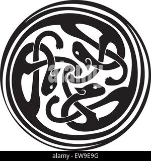 Irish Celtic interwoven zoomorphes dessin en noir et blanc Illustration de Vecteur