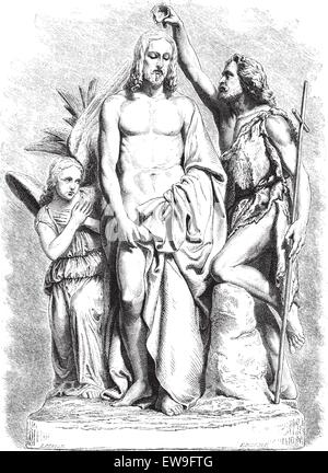 Baptême de Jésus Christ, en sculpture de Rude, dessin de Bocourt, vintage engraved illustration. Le Magasin pittoresque - L Illustration de Vecteur