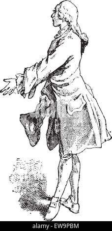 Justaucorps, vêtement porté par les hommes au cours du 18e siècle, vintage engraved illustration. Dictionnaire des mots et des choses - Larive et Illustration de Vecteur