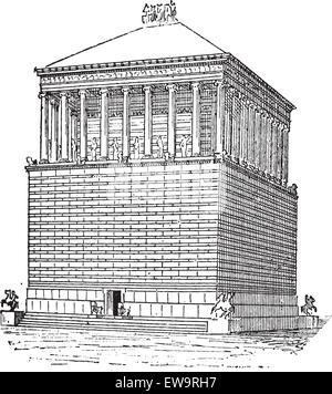 Tombeau de Mausole ou Mausolée d'Halicarnasse, à Bodrum, Turquie, au cours de la 4ème siècle, vintage engraved illustration. Dictio Illustration de Vecteur