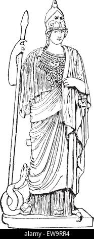 Minerva, statue, au Musée du Vatican, Cité du Vatican, vintage engraved illustration. Dictionnaire des mots et des choses - Larive et Illustration de Vecteur