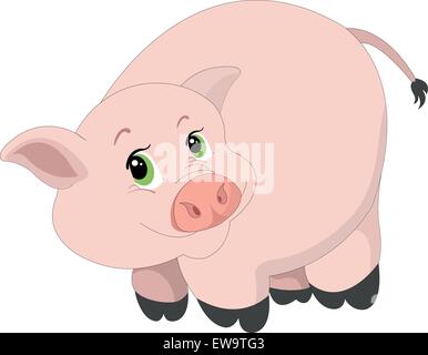 Cute pink pig, vector illustration Illustration de Vecteur