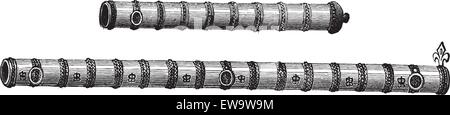 Vieille illustration gravée de canon du quinzième siècle. Encyclopédie industrielle E.-O. Lami ? 1875. Illustration de Vecteur