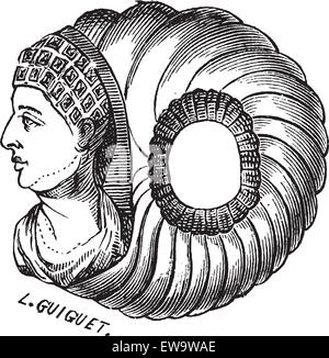 Vieille illustration gravée de bague romaine isolé sur un fond blanc. Encyclopédie industrielle E.-O. Lami - 1875. Illustration de Vecteur