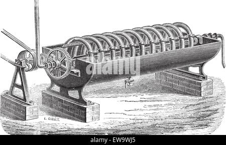 Vieille illustration gravée de rotary appareil de distillation. Encyclopédie industrielle E.-O. Lami - 1875. Illustration de Vecteur