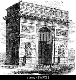 Arc de Triomphe ou Arc de Triomphe, Paris, France. Gravure d'époque. Vieille illustration gravée de l'arc triomphal. C'est l'un des t Illustration de Vecteur