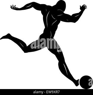 Le soccer, Silhouette d'un homme noir, botter un ballon, vector illustration Illustration de Vecteur