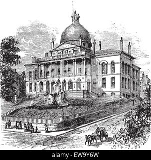 State House ou du Massachusetts State House ou le nouvel État House, Beacon Hill, Boston, Massachusetts, USA vintage la gravure. Vieux Illustration de Vecteur