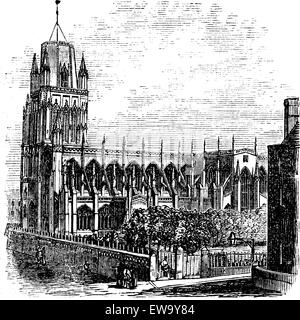 Saint Mary Redcliffe - église anglicane à Bristol, Angleterre (Royaume-Uni). Gravure de 1890 Vintage. Illustra gravé ancien Illustration de Vecteur