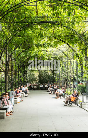 Les gens sous les treillis de jardin Banque D'Images