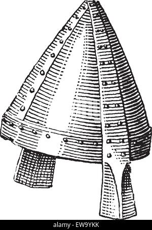 Casque normand ou galea vintage la gravure. Vieille illustration gravée de casque normand. Illustration de Vecteur