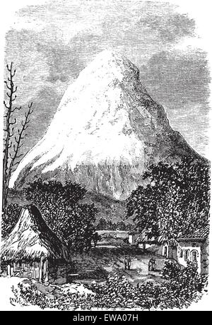 Volcan Chimborazo en Équateur, au cours des années 1890, vintage la gravure. Vieille illustration gravée du volcan Chimborazo en Ecuad Illustration de Vecteur