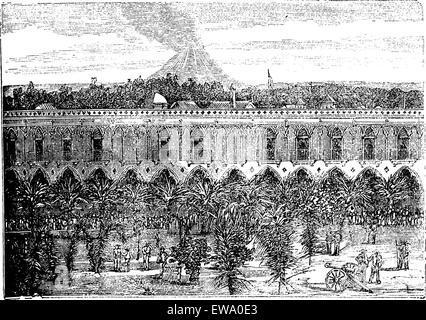 Volcan de Colima, à Colima, Mexique, au cours des années 1890, vintage la gravure. Vieille illustration gravée du Volcan de Colima. Illustration de Vecteur