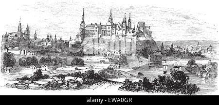 Le château de Wawel ou Château Royal de Cracovie, en Pologne, au cours des années 1890, vintage la gravure. Vieille illustration gravée du château de Wawel. Illustration de Vecteur