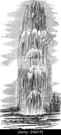 Geyser géante dans le Parc National de Yellowstone, aux Etats-Unis, au cours des années 1890, vintage la gravure. Vieille illustration gravée de Giantess Ge Illustration de Vecteur