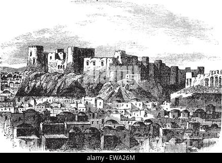 Citadelle de Herat, Afghanistan vintage la gravure. Vieille illustration gravée de citadelle de Herat, années 1800. Illustration de Vecteur