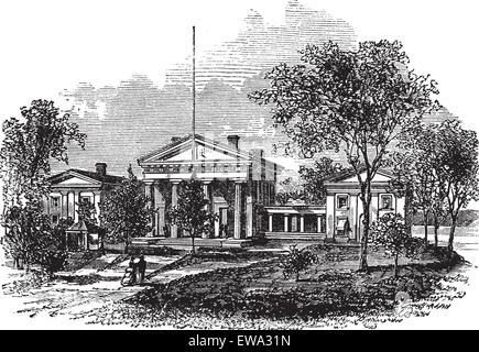 Little Rock ou Rock ou le Rock de Lotta ou ville Rock dans l'Arkansas, Usa, durant les années 1890, gravure d'époque. Vieille illustration gravée de Little Rock la capitale de l'Arkansas, USA. Illustration de Vecteur