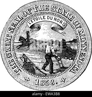 Sceau de l'État du Minnesota, vintage engraved illustration. Encyclopédie Trousset (1886 - 1891). Illustration de Vecteur