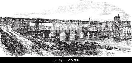 Newcastle-upon-Tyne en Angleterre, Royaume-Uni, vintage engraved illustration. Encyclopédie Trousset (1886 - 1891). Illustration de Vecteur