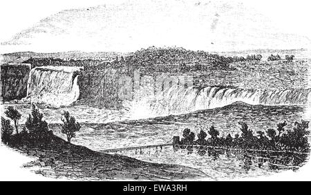 Niagara Falls en Ontario, au Canada et à New York, USA, vintage engraved illustration. Encyclopédie Trousset (1886 - 1891). Illustration de Vecteur