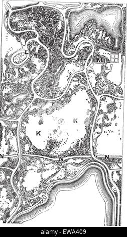 Plan de Central Park, de Manhattan à New York City, New York, USA, vintage engraved illustration. Encyclopédie Trousset (1886 - Illustration de Vecteur