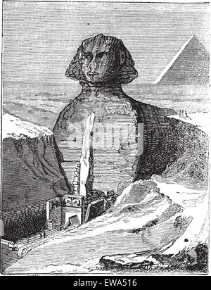 Grand Sphinx de Gizeh à Gizeh, Egypte, pendant les années 1890, gravure d'époque. Vieille illustration gravée de grand Sphinx de Gizeh. Illustration de Vecteur