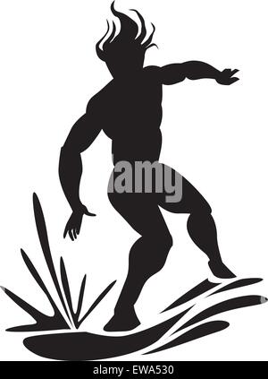 L'eau l'homme surf, silhouette noire, vector illustration Illustration de Vecteur