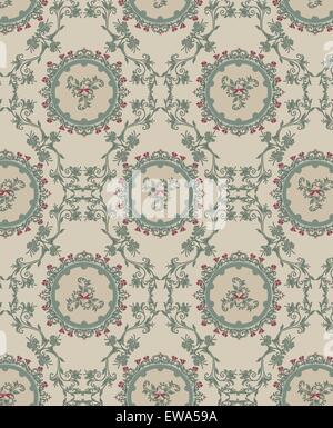 Vintage Retro élégant décoré abstract floral design, rouge foncé et vert gris fleurs et feuilles sur fond vert olive pâle. Vector illustration. Illustration de Vecteur